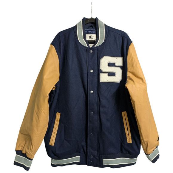 Starter Penn State Nittany Lions Letterman Varsity Wool Leather Snap Jacket XXL - Picture 2 of 15